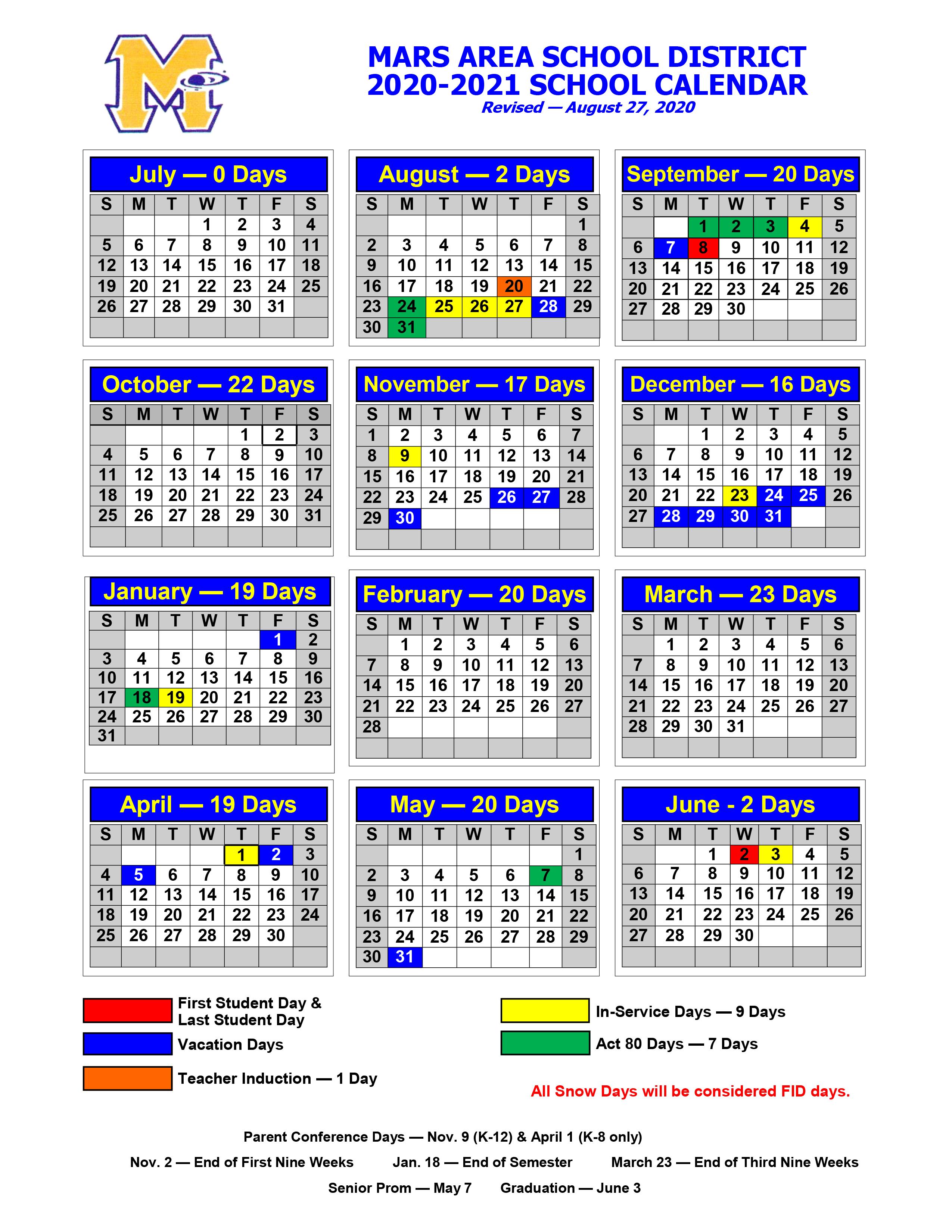 2020-2021 MASD Calendar - Amended 08.27.20